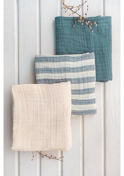 Örtü & Battaniye 3'lü SET%100 Pamuk Oeko-Teks Sertifikalı 80X70 cm (Mavi-Ekru) fiyatları