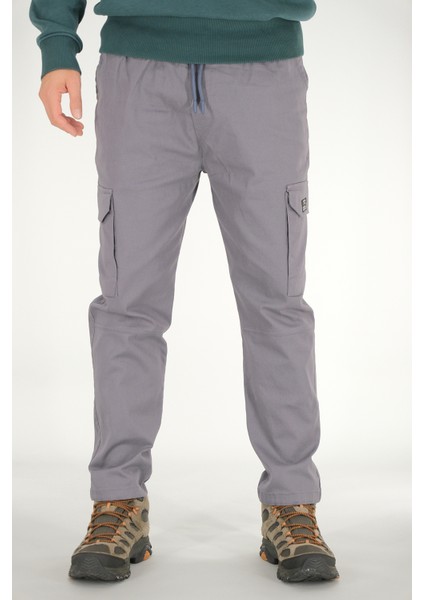 Erkek Füme Kargo Cepli Pantolon Rahat Kesim Pamuklu Lastikli Bel