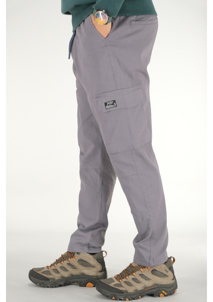 Erkek Füme Kargo Cepli Pantolon Rahat Kesim Pamuklu Lastikli Bel