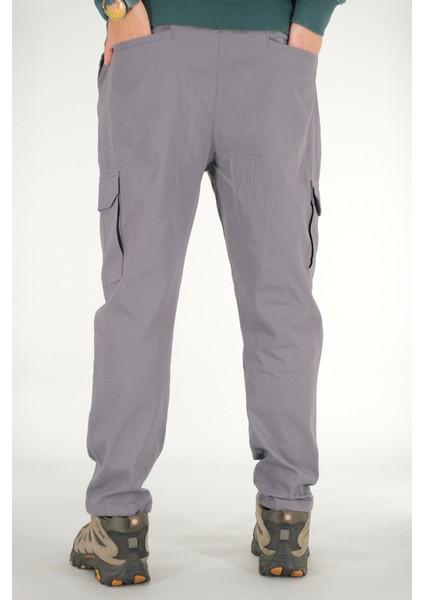 Erkek Füme Kargo Cepli Pantolon Rahat Kesim Pamuklu Lastikli Bel