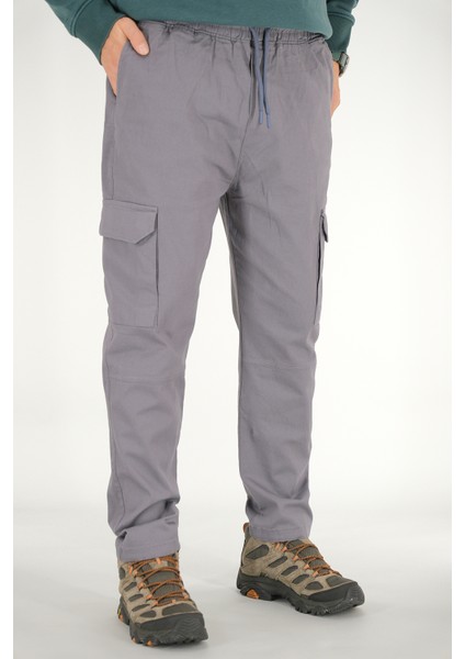 Erkek Füme Kargo Cepli Pantolon Rahat Kesim Pamuklu Lastikli Bel