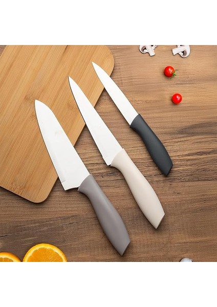 3156-3'LÜ Bıçak Seti Meyve, Et Doğrama Bıçağı Şef Bıçakları Kaliteli Sağlam Bıçaklar 28 x 27.5 x 22 Kapiçino-Antrasit-Krem indirimleri