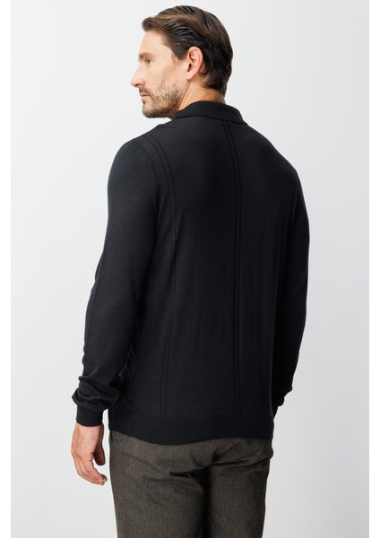 Siyah Standart Fit Polo Yaka Düz Uzun Kollu Triko indirimleri