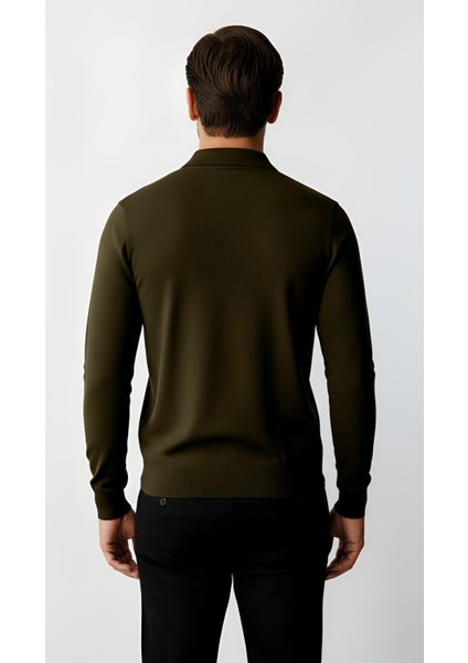 Haki Standart Fit Dar Kalıp Polo Yaka Düz Uzun Kollu Rayon Triko fırsatları