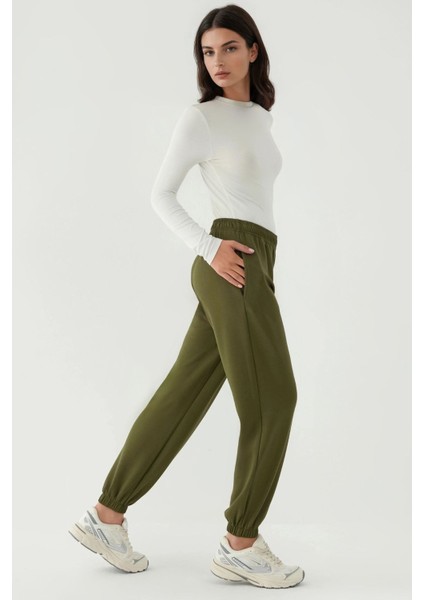 Kadın Esnek Bel Modal Touch Jogger Pantolon Haki Yeşil
