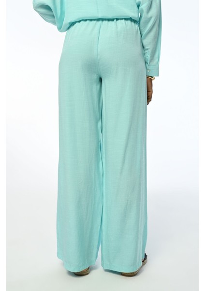 Kadın Beli Lastikli Bol Paça Düz Renk Pantolon modelleri