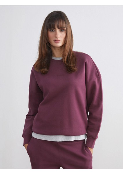 Lcw Vision Mürdüm Nakışlı Oversize Kadın Kalın Sweatshirt