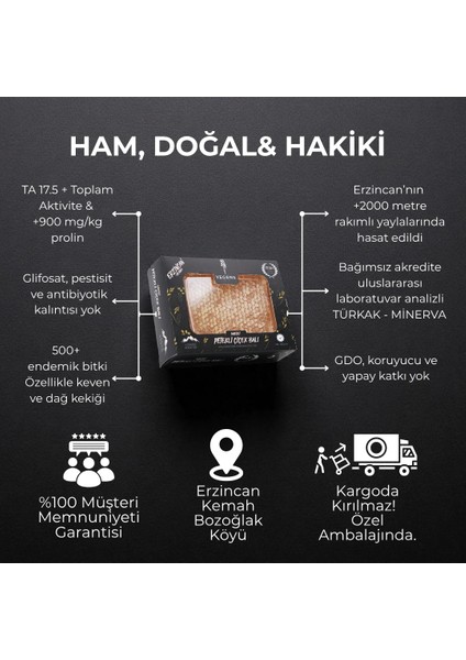 400 gr Hakiki Petekli Çiçek Balı | TA17.5+ | 900 Prolin | Erzincan - Kemah | Doğal Petekli Çiçek Balı fiyatları