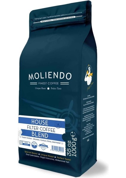 Moliendo Finest Coffee House Blend Filtre Kahve (Çekirdek) 1000 G