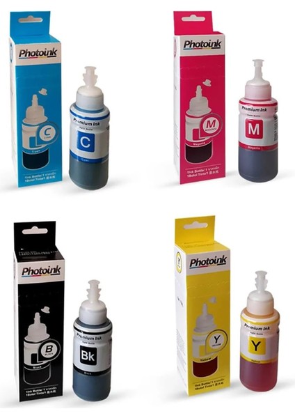 Photoink 4X70 ml Plus L Serisi Mürekkep, Epson Uyumlu 4 Renk Takim - L100/L110/L200/L210/L220/L300/L310/L355/L365/L455/L550/L565/L800/L810/L850/L1300/L1800/ L382/L386/L455/1455/L3050/L3060/L3070