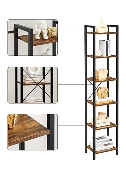 Raf, Kitaplık, Dikili Raf, DVD Rafı, 6 Seviyeli, Ofis Rafı, Açık Raflar, Ofis, Oturma Odası, Yatak Odası, Mutfak Için, 30 x 40 x 187,5 Cm, -Siyah LLS101B01 fiyatları