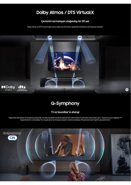 Q-Series 3.1.2 Kanal Dolby Atmos Soundbar + Kablosuz Subwoofer Ev Sinema Sistemi & Soundbar 380W modelleri
