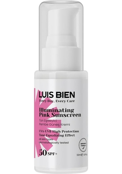 Luis Bien Ton Eşitleyici Spf 50+ Tüm Ciltler Için Yüksek Korumalı Pembe Güneş Kremi