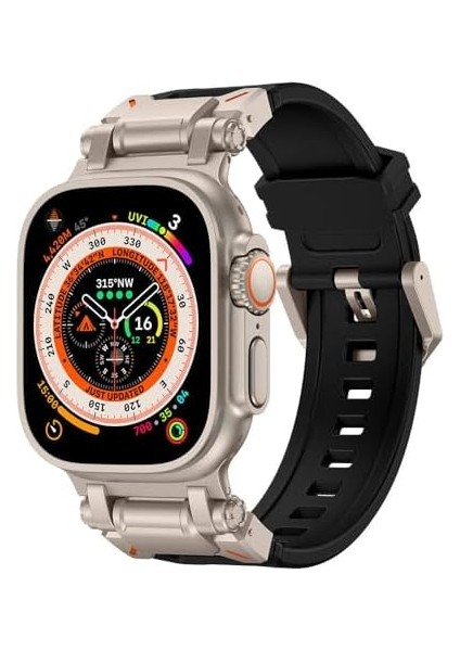 Ile Uyumlu Ultra 49MM KRD-101 Titanyum Metal Başlıklı Silikon Kordon Siyah-Titanyum fiyatları