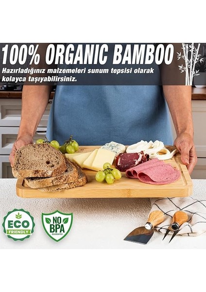 3'ü 1 Arada Bambu Kesme Tahtası: Doğrama Tahtası, Kesim Cetveli ve Tepsi Fonksiyonlarıyla Mutfakta Pratik Çözüm,su Oluklu, Bıçak Dostu, Neme Dayanıklı Yüzey, 38X25 cm indirimleri