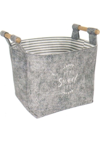 Haus Keçe Tahta Saplı Düzeleyici Sepet - Çok Amaçlı Saklama Organizer Kutu Maxi Gri