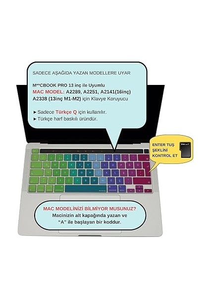 MacBook Pro Klavye Koruyucu Türkçe Baskı Dazzle Renk Ince Silikon Avrupa Ingilizce Klavyeyi Türkçeye Çevirme Çözümü A2251 A2289 A2338 M1-M2 13 Inç ve A2141 16 Inç Uyumlu Pembe Yeşil fiyatları