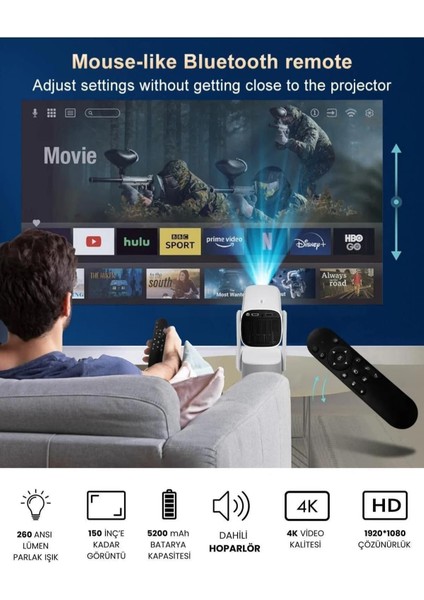 Glr K2 Pan-Tilt Lambalı Projektör 4K Destekli, Bluetooth 5.2 Android 11.0 Otomatik Odaklamalı Akıllı Projektör indirimleri