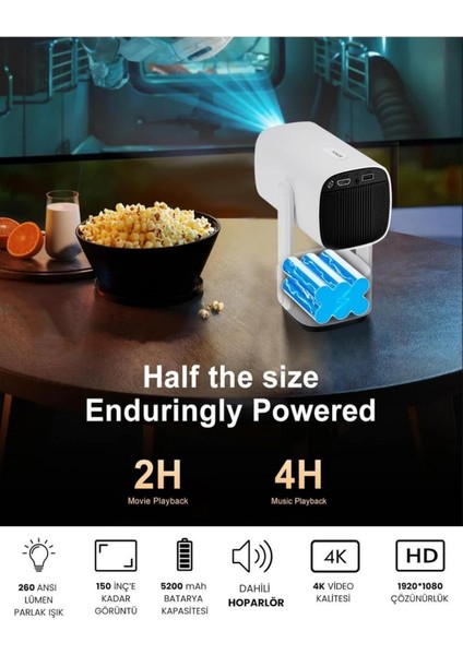 Glr K2 Pan-Tilt Lambalı Projektör 4K Destekli, Bluetooth 5.2 Android 11.0 Otomatik Odaklamalı Akıllı Projektör