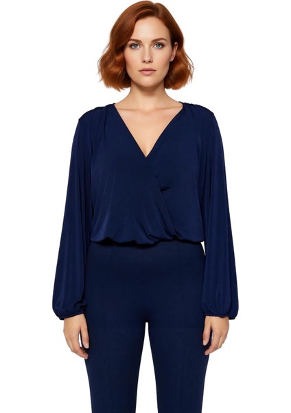 Kadın Moda Şık Büyük Beden Regular Kruvaze Yaka Regular Kalıp Örme Sandy Bluz fiyatları