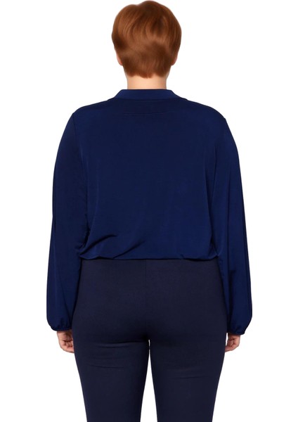 Kadın Moda Şık Büyük Beden Regular Kruvaze Yaka Regular Kalıp Örme Sandy Bluz modelleri