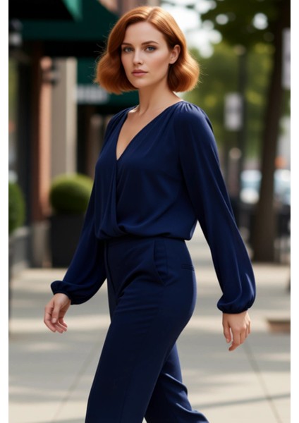 Kadın Moda Şık Büyük Beden Regular Kruvaze Yaka Regular Kalıp Örme Sandy Bluz fırsatları