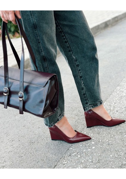 Mariel Dolgu Topuklu Stiletto Bordo Mat Deri indirimleri