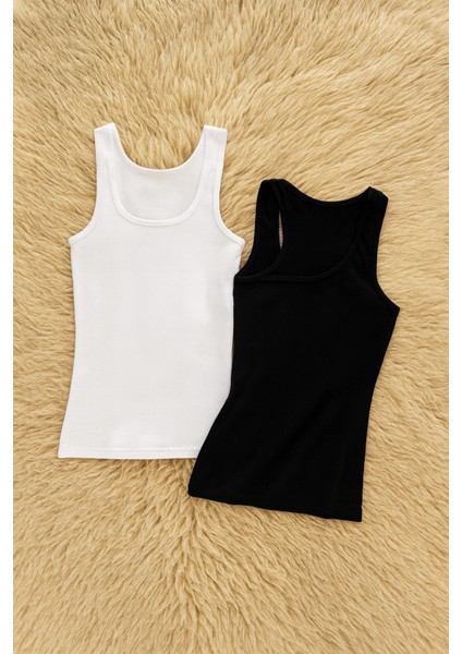 Kadın Pamuklu Likralı Kalın Askılı Penye 2'li Atlet W6K0K2T0KA