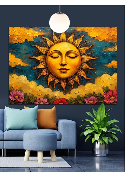 Yüzü Olan Parlayan Güneş Dekoratif Kanvas - Mdf Ahşap Tablo fırsatları