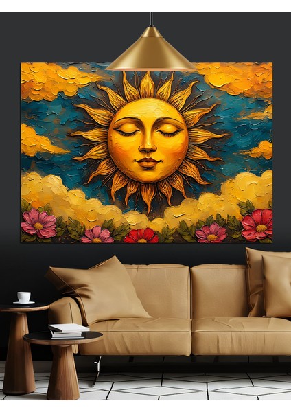 Yüzü Olan Parlayan Güneş Dekoratif Kanvas - Mdf Ahşap Tablo indirimleri