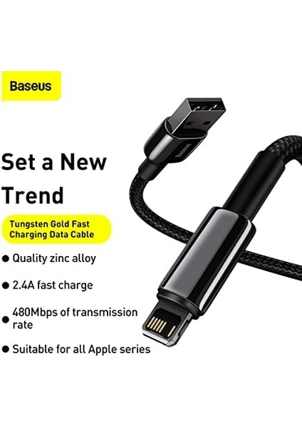 Hızlı Şarj Kablosu USB To Ip 2.4A, 1m, Siyah modelleri