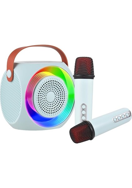 Karaoke Kablolu Mikrofon ve Hoparlör Seti 2 Mikrofon Renkli Işıklar El Mikrofonu Karaoke Hoparlör Doğum Günü Partisi Masaüstü Ev Ktv Seti Mavi