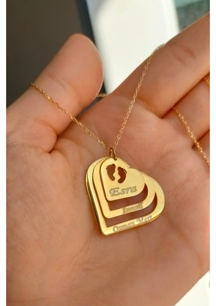 925 Ayar Gümüş 24 Ayar Altın Kaplama 3 Kalpli Kolye