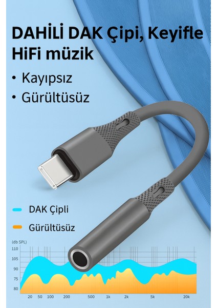 TD-C3327 Type-C-3.5mm Kulaklık Dönüştürücü Hifi Ses Aktarımı Dac Çipli Tak ve Kullan 13CM fiyatları