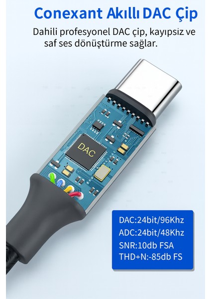 TD-C3327 Type-C-3.5mm Kulaklık Dönüştürücü Hifi Ses Aktarımı Dac Çipli Tak ve Kullan 13CM modelleri