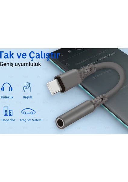 TD-C3327 Type-C-3.5mm Kulaklık Dönüştürücü Hifi Ses Aktarımı Dac Çipli Tak ve Kullan 13CM fırsatları