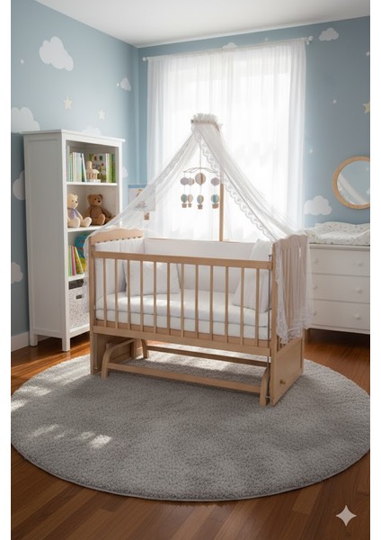 Sallanır Anne Yanı Ahşap Beşik 60x120 Organik Kayın&Gürgen– Beyaz Güpür Uyku Seti + Yatak Dahil fiyatları