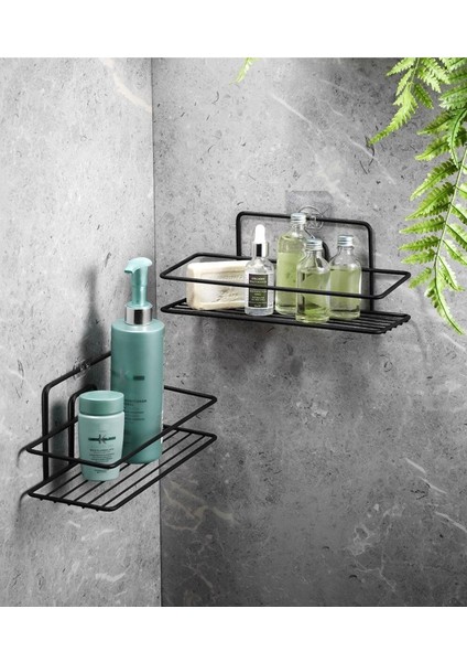 Haus Yapışkanlı Düzenleyici Şampuanlık Duş Rafı Siyah 2 Adet Tş-01