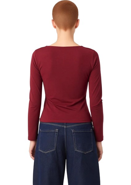 Kadın Moda Şık Üst Giyim Regular Kare Yaka Slim Kalıp Örme Pamuklu Fit Bluz modelleri