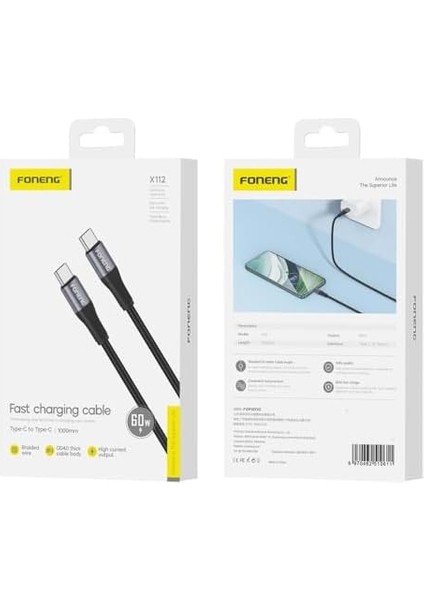 X112 Örgülü 1.2m Type-C To Type-C 60W Pd Hızlı Şarj ve Kablosu fiyatları