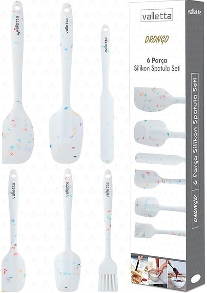 Drongo 6'lı Spatula Set Beyaz Renkli Noktalı