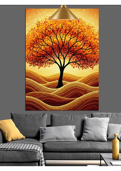 Altın Yapraklı Büyük Dallı Tek Başına Ağaç Dekoratif Kanvas - Mdf Ahşap Tablo