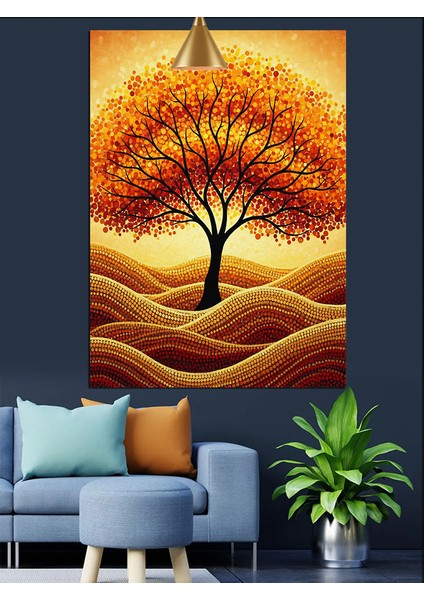 Altın Yapraklı Büyük Dallı Tek Başına Ağaç Dekoratif Kanvas - Mdf Ahşap Tablo fırsatları