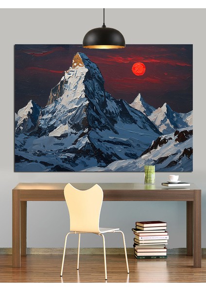 Karlı Dağ Zirvesi Kış Manzarası Dekoratif Kanvas - Mdf Ahşap Tablo
