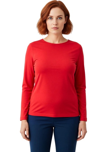 Kadın Pamuklu Kayık Yaka Uzun Kollu Vücuda Oturan Esnek Kaliteli Şık Rahat Modern Zarif modelleri