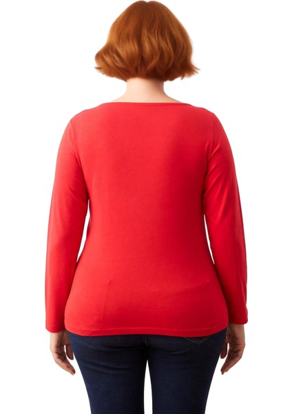 Kadın Pamuklu Kayık Yaka Uzun Kollu Vücuda Oturan Esnek Kaliteli Şık Rahat Modern Zarif fırsatları