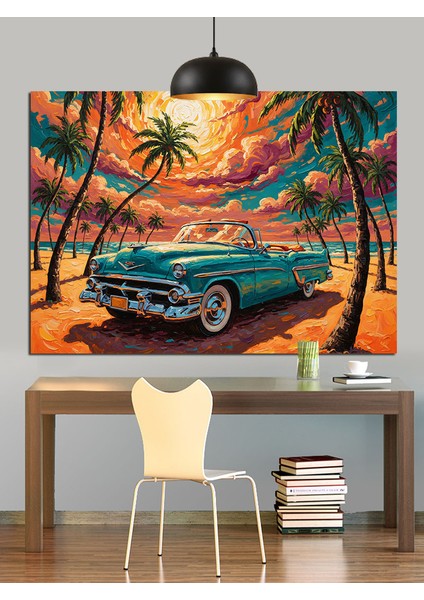 Mavi Klasik Araba Manzarası Dekoratif Kanvas - Mdf Ahşap Tablo modelleri