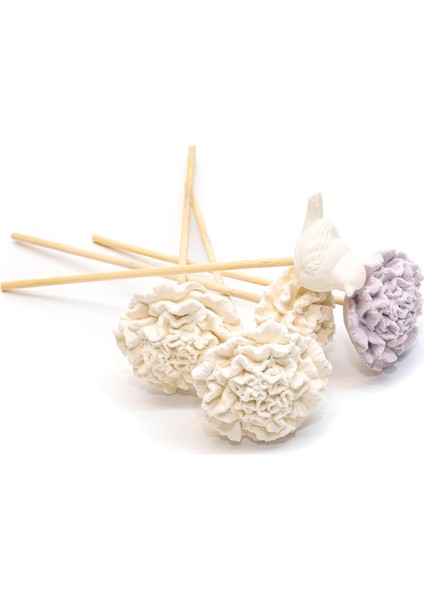 Bambu Çubuklu Koku Yayan Büyük Çiçekler-Ekru Set