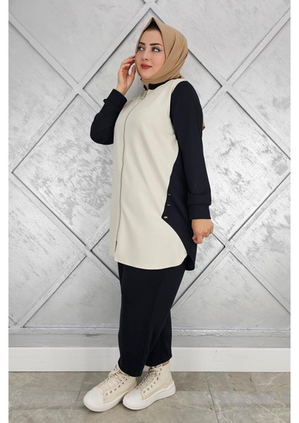 Kadın Fermuarlı Düğme Detaylı Tesettür Takım