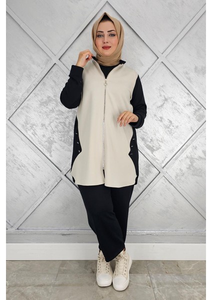 Kadın Fermuarlı Düğme Detaylı Tesettür Takım modelleri